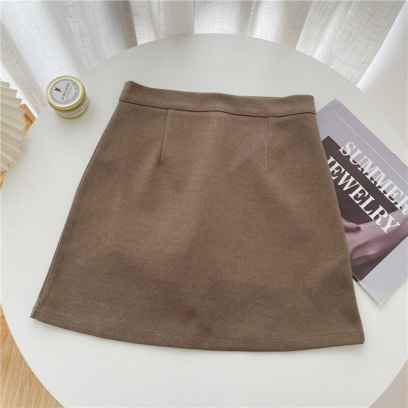 Dark Academia Soft Brown High Waist Short Skirt Dark Academia Soft Brown High Waist Short Skirt