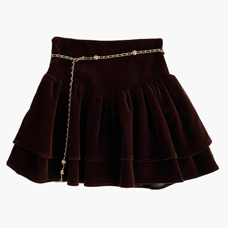 Dark Academia Suede Pleated Skirt With Chain Belt - AC Shop