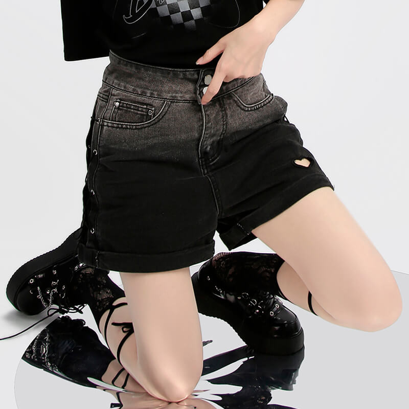 Dark Gradient Heart Hole Grunge Shorts Dark Gradient Heart Hole Grunge Shorts