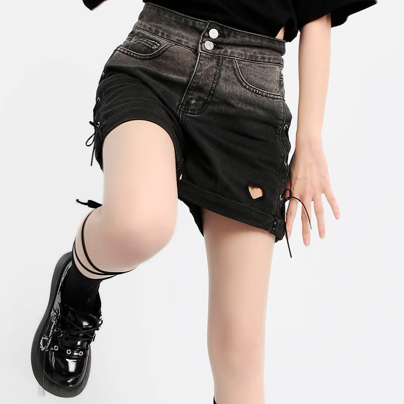 Dark Gradient Heart Hole Grunge Shorts Dark Gradient Heart Hole Grunge Shorts