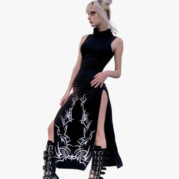 Darkcore Long Sleeveless Black Dress - Aesthetic Clothes Shop Darkcore Long Sleeveless Black Dress - Aesthetic Clothes Shop
