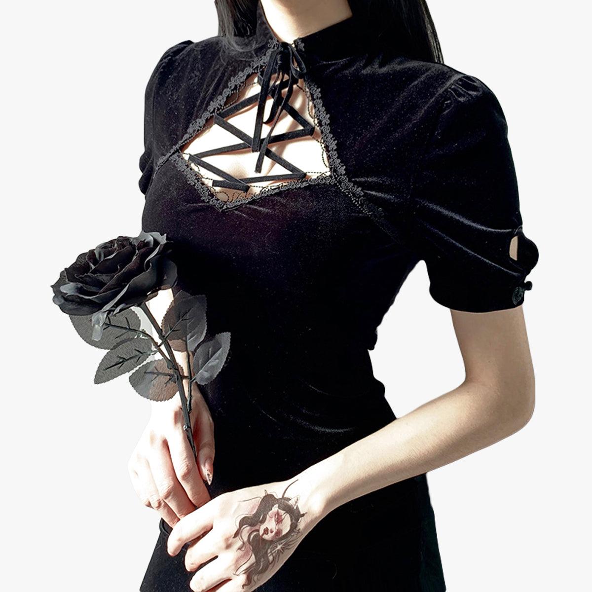 Darkcore Velvet Black Goth Dress • Aesthetic Clothes Shop