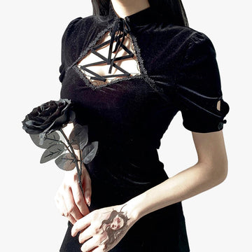Darkcore Velvet Black Goth Dress - Aesthetic Clothes Shop Darkcore Velvet Black Goth Dress - Aesthetic Clothes Shop