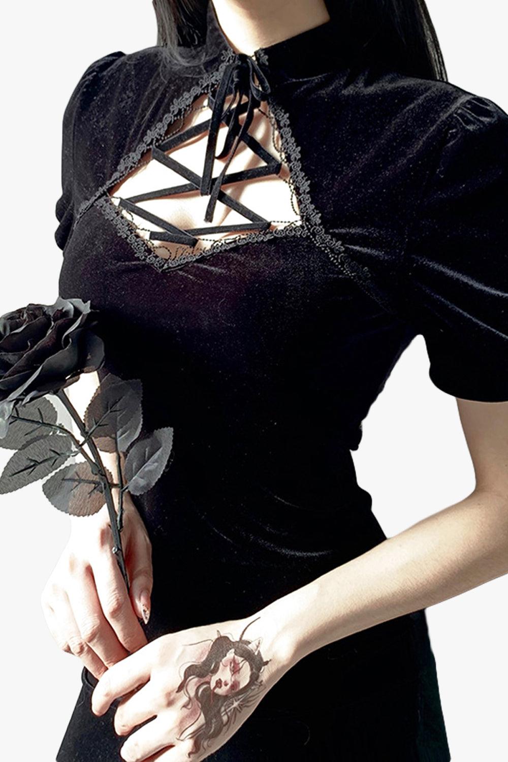 Darkcore Velvet Black Goth Dress - Aesthetic Clothes Shop