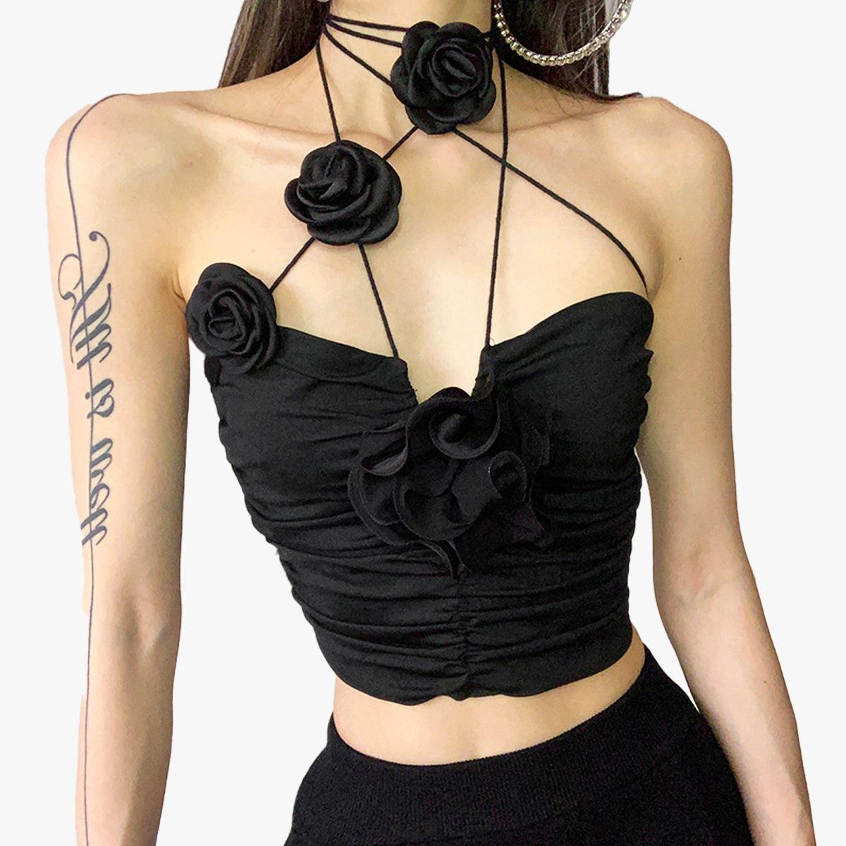 Deadly Black Roses Tube Crop Top - Aesthetic Clothes Shop Deadly Black Roses Tube Crop Top - Aesthetic Clothes Shop