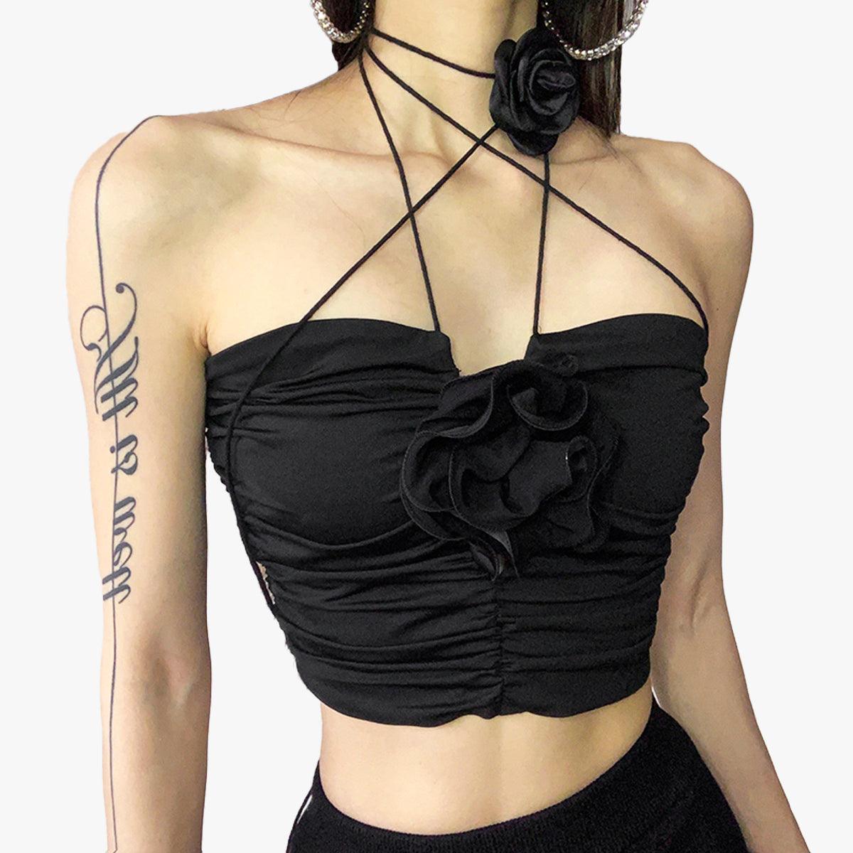Deadly Black Roses Tube Crop Top - Aesthetic Clothes Shop Deadly Black Roses Tube Crop Top - Aesthetic Clothes Shop