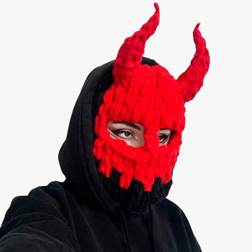 Devil Horns Balaclava Hat Full-Face Red Demon Girl