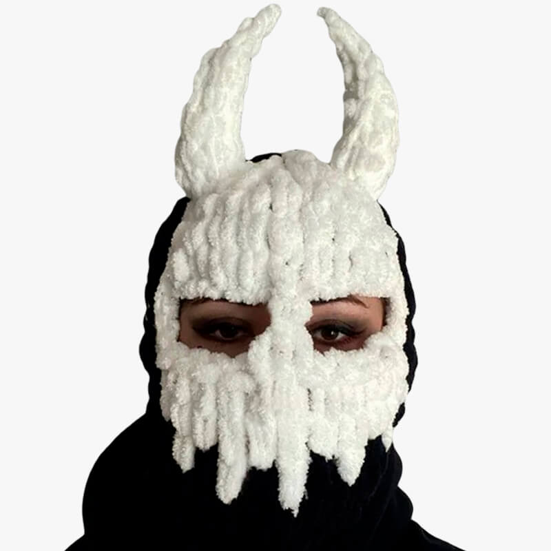 Devil Horns Balaclava Hat Full-Face Red Demon Girl Devil Horns Balaclava Hat Full-Face Red Demon Girl
