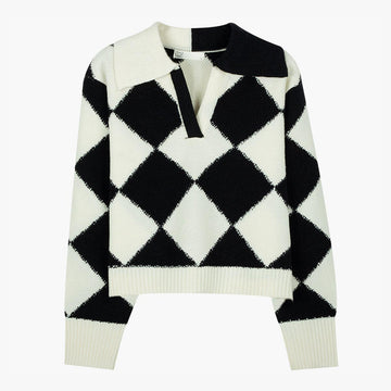 Diamond Pattern Asymmetric Collar Sweater - Aesthetic Clothes Shop Diamond Pattern Asymmetric Collar Sweater - Aesthetic Clothes Shop