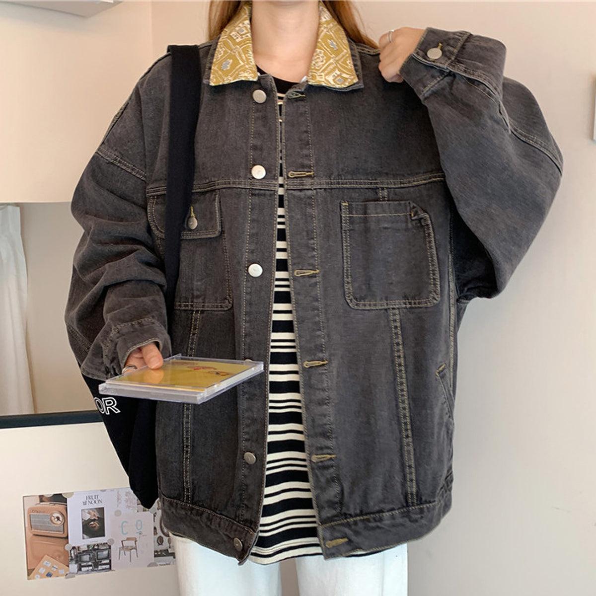 Double Collar Retro Denim Jacket - Aesthetic Clothes Shop Double Collar Retro Denim Jacket - Aesthetic Clothes Shop