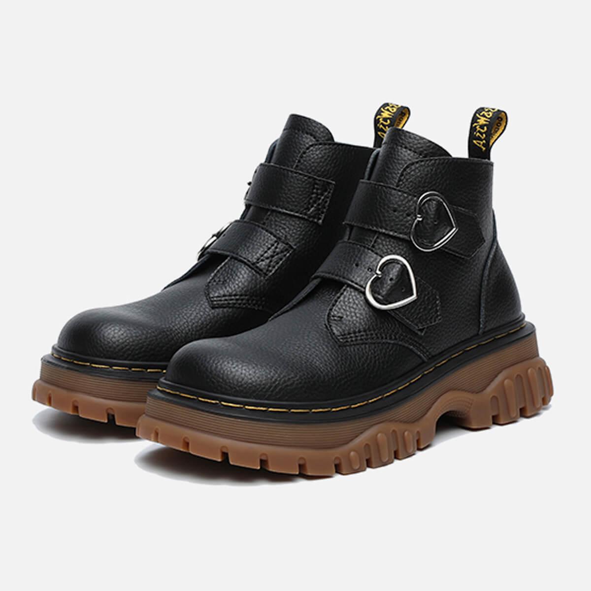 Double Heart Buckle Aesthetic Platform Boots - Aesthetic Clothes Shop Double Heart Buckle Aesthetic Platform Boots - Aesthetic Clothes Shop