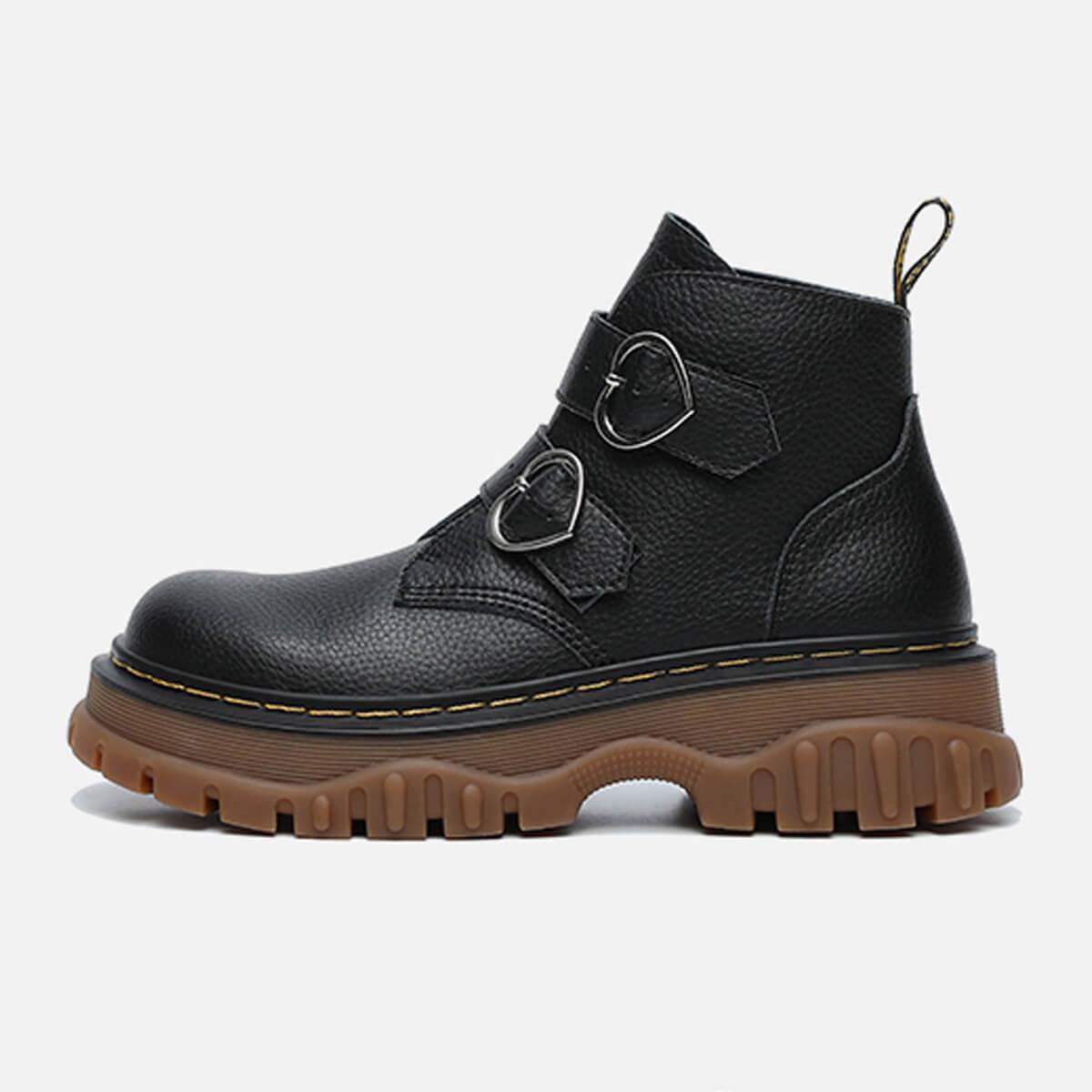 Double Heart Buckle Aesthetic Platform Boots - Aesthetic Clothes Shop Double Heart Buckle Aesthetic Platform Boots - Aesthetic Clothes Shop