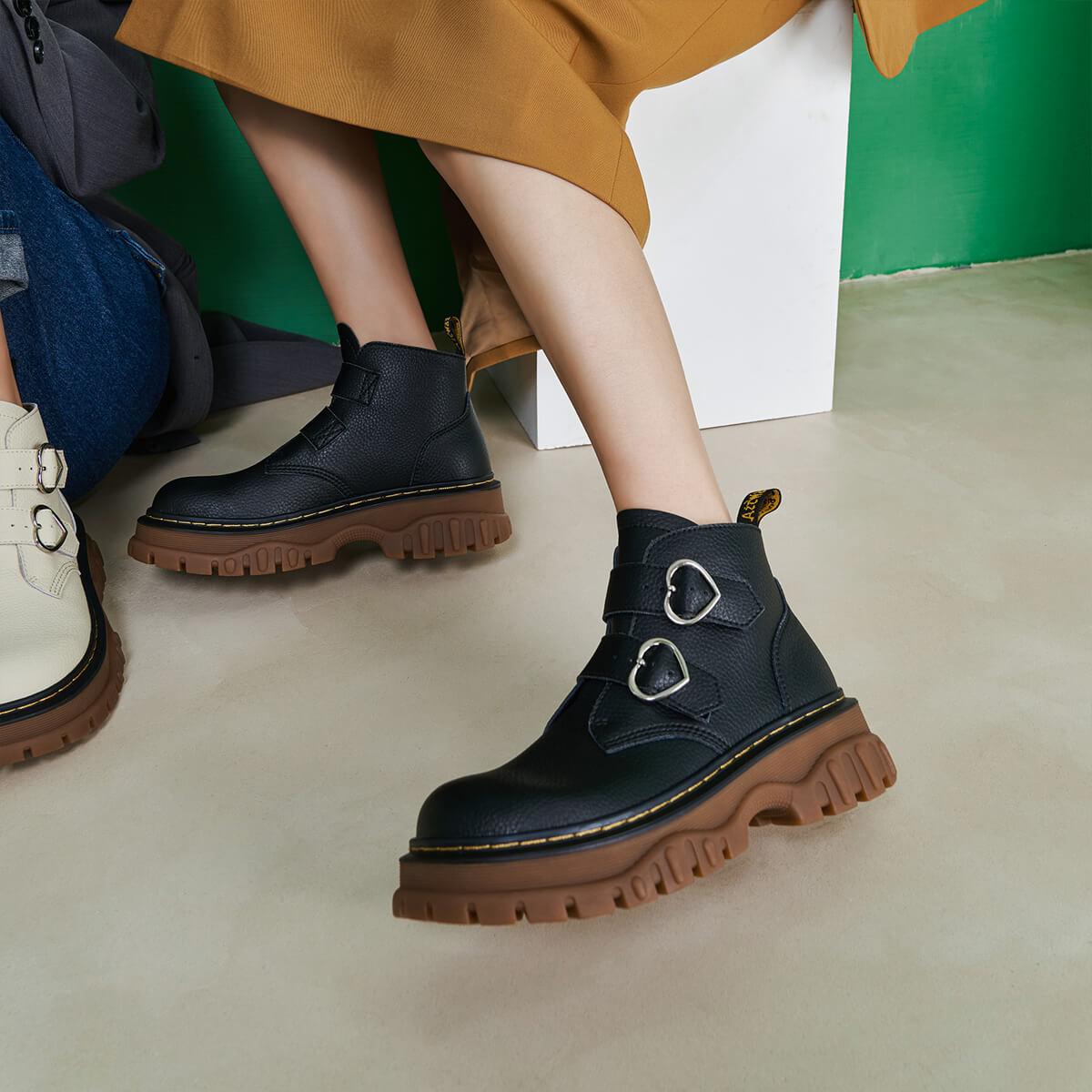 Double Heart Buckle Aesthetic Platform Boots - Aesthetic Clothes Shop Double Heart Buckle Aesthetic Platform Boots - Aesthetic Clothes Shop