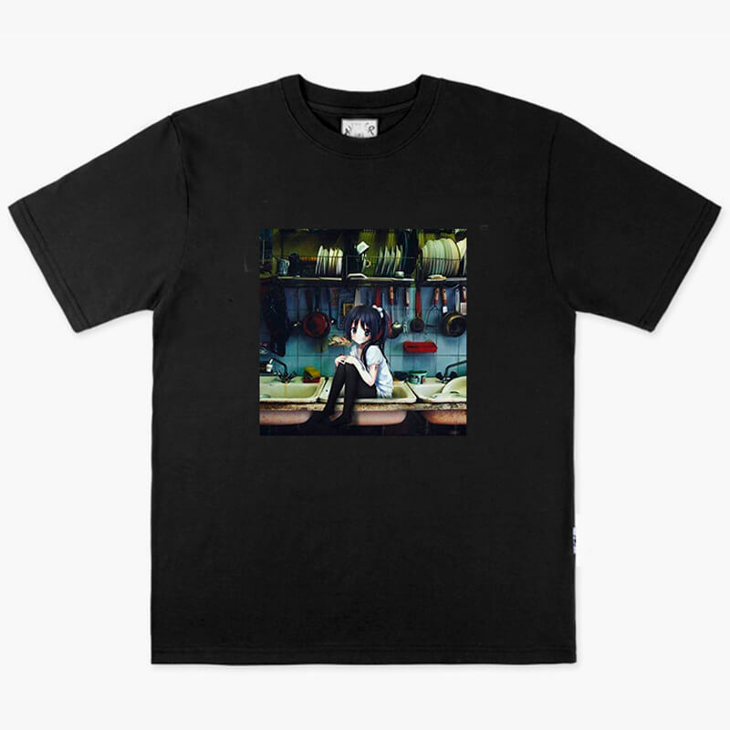 Dullcore Anime Girl in a Dirty Kitchen Sink T-Shirt Dullcore Anime Girl in a Dirty Kitchen Sink T-Shirt