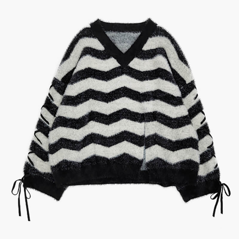EGirl Black and White Striped Lazy Sweater EGirl Black and White Striped Lazy Sweater
