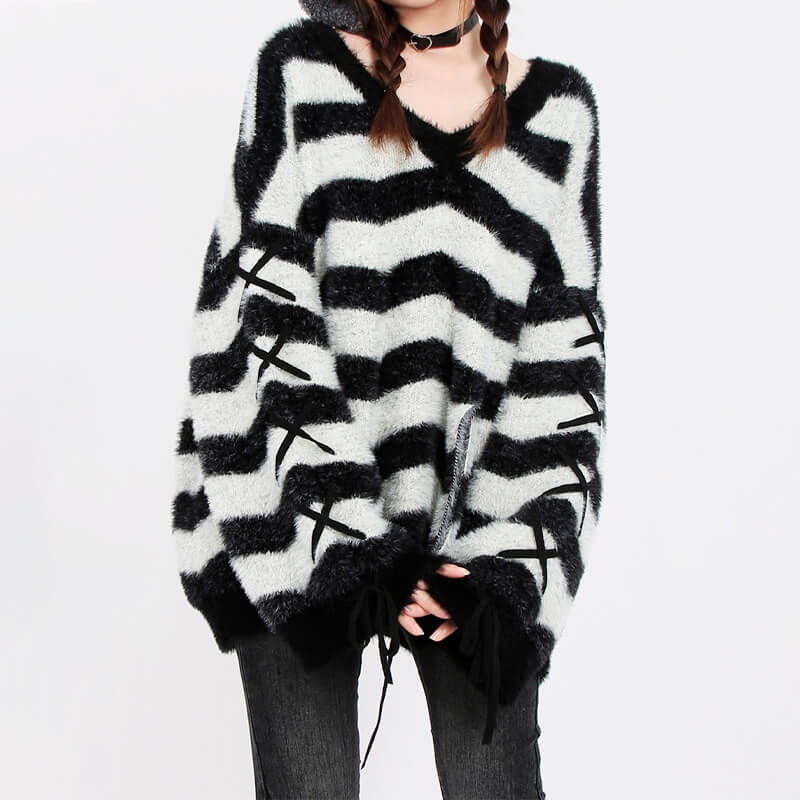 EGirl Black and White Striped Lazy Sweater EGirl Black and White Striped Lazy Sweater