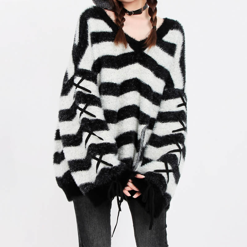 EGirl Black and White Striped Lazy Sweater