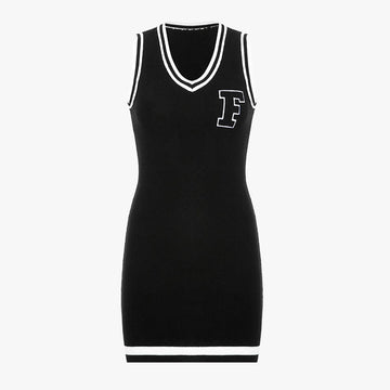 F Letter College Style Knit Dress