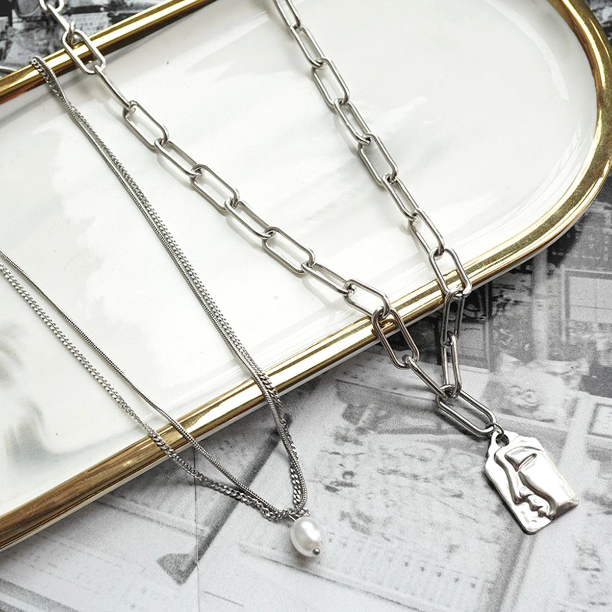 Face Tag Three Layer Chain Necklace - Aesthetic Clothes Shop Face Tag Three Layer Chain Necklace - Aesthetic Clothes Shop