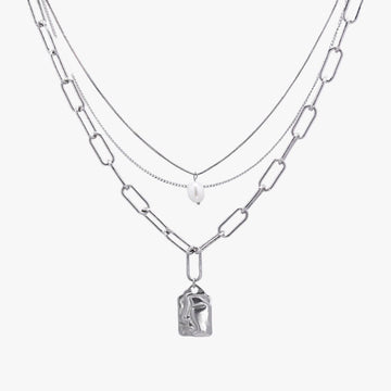 Face Tag Three Layer Chain Necklace