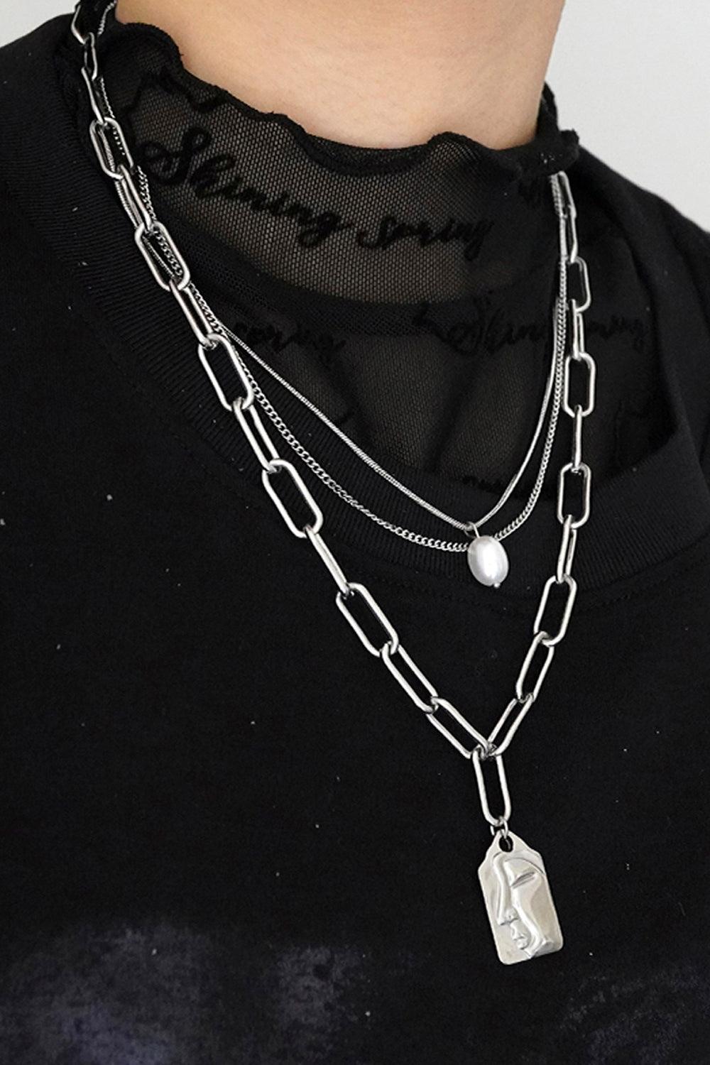 Face Tag Three Layer Chain Necklace - Aesthetic Clothes Shop Face Tag Three Layer Chain Necklace - Aesthetic Clothes Shop