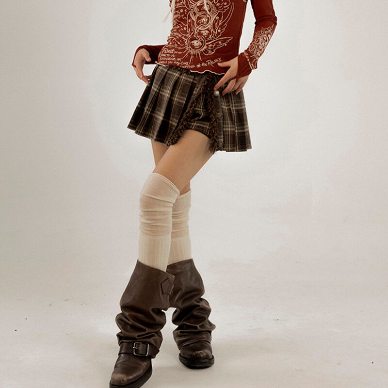 Fairy Grunge Aesthetic Plaid Skirt With Eco Fur