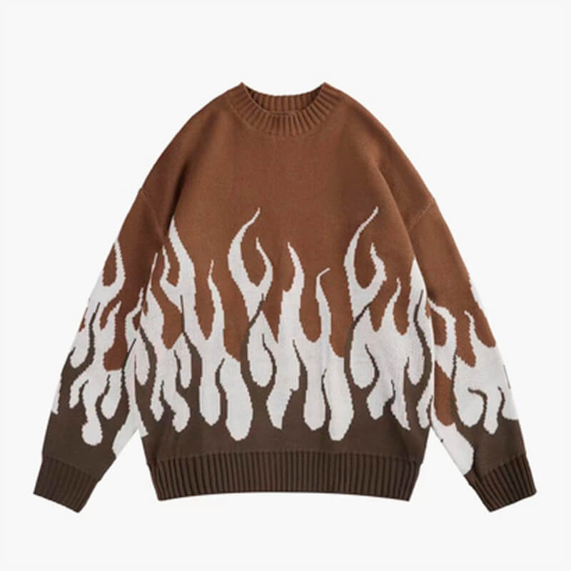 Fire Flame Leaks Graphic Knitted Sweater Fire Flame Leaks Graphic Knitted Sweater