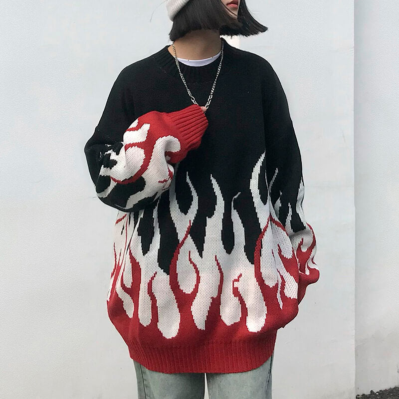 Fire Flame Leaks Graphic Knitted Sweater Fire Flame Leaks Graphic Knitted Sweater