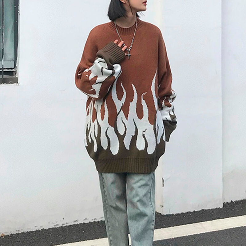 Fire Flame Leaks Graphic Knitted Sweater Fire Flame Leaks Graphic Knitted Sweater