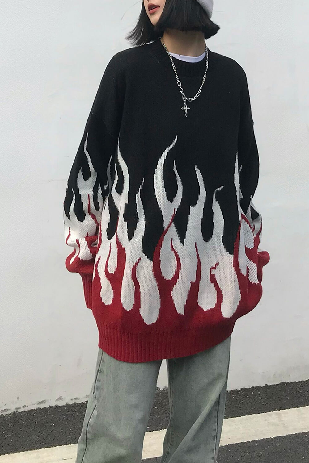 Fire Flame Leaks Graphic Knitted Sweater Fire Flame Leaks Graphic Knitted Sweater