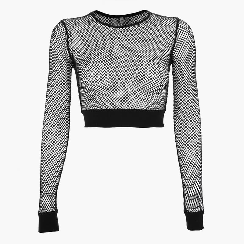 Fishnet Long Sleeve Crop Top Plus Size Fishnet Long Sleeve Crop Top Plus Size