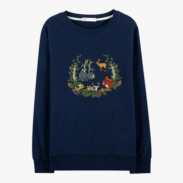 Forest Friends Embroidery Blue Sweatshirt - Aesthetic Clothes Shop Forest Friends Embroidery Blue Sweatshirt - Aesthetic Clothes Shop