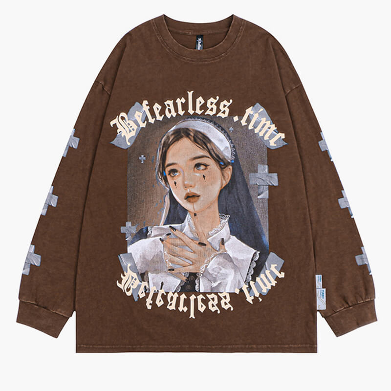 Goth Nun Girl Sweatshirt Darkcore Aesthetic Goth Nun Girl Sweatshirt Darkcore Aesthetic