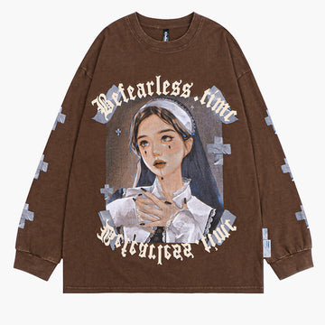 Goth Nun Girl Sweatshirt Darkcore Aesthetic Goth Nun Girl Sweatshirt Darkcore Aesthetic