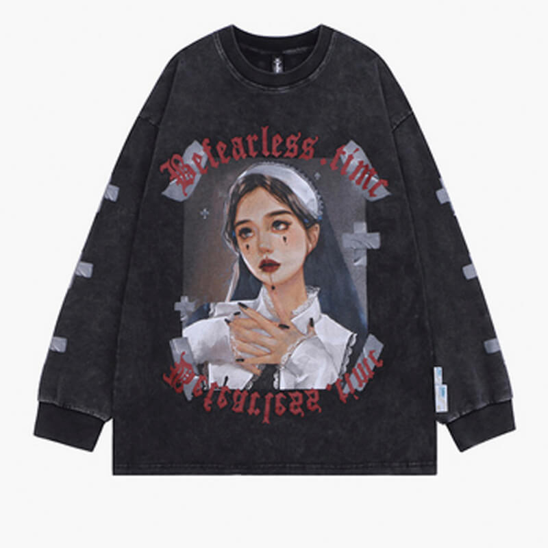 Goth Nun Girl Sweatshirt Darkcore Aesthetic Goth Nun Girl Sweatshirt Darkcore Aesthetic