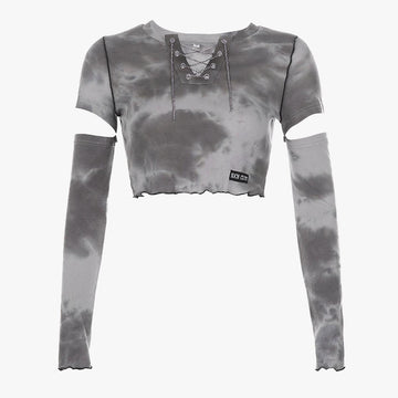 Gray Clouds Tie Dye Long Sleeve Crop Top - Aesthetic Clothes Shop Gray Clouds Tie Dye Long Sleeve Crop Top - Aesthetic Clothes Shop