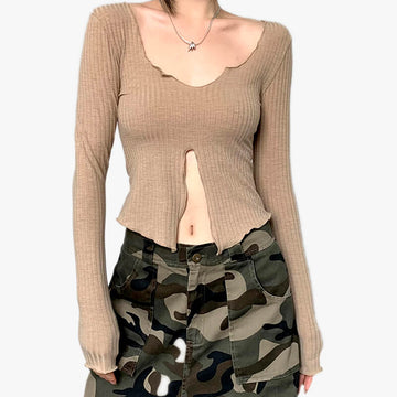 Grunge Fairy Long Sleeve Top Low Middle Split Grunge Fairy Long Sleeve Top Low Middle Split