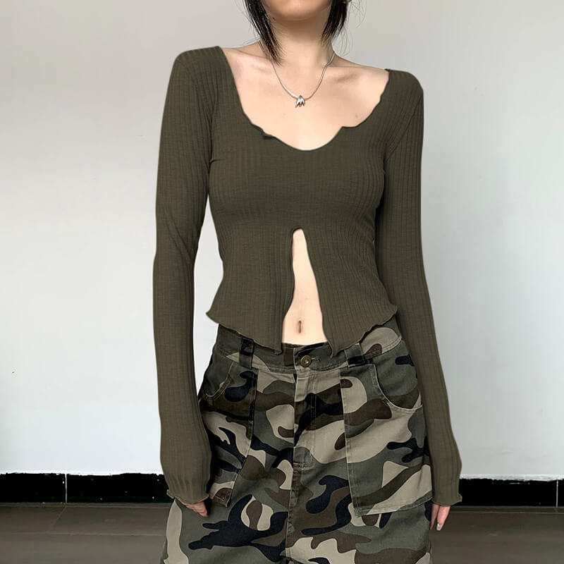 Grunge Fairy Long Sleeve Top Low Middle Split Grunge Fairy Long Sleeve Top Low Middle Split