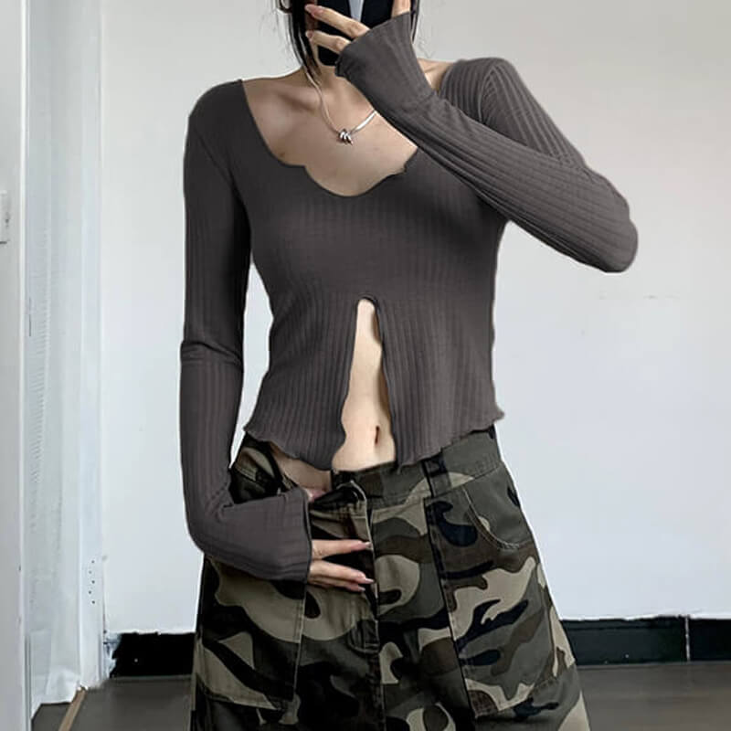 Grunge Fairy Long Sleeve Top Low Middle Split Grunge Fairy Long Sleeve Top Low Middle Split