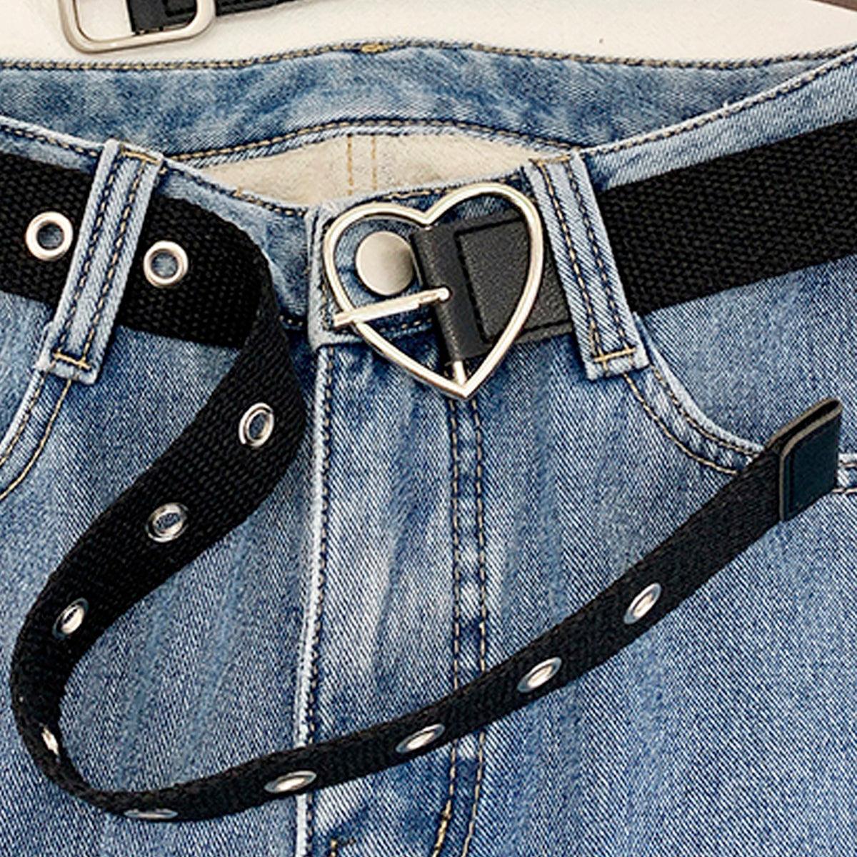 Heart Buckle Rivets Black Belt - Aesthetic Clothes Shop
