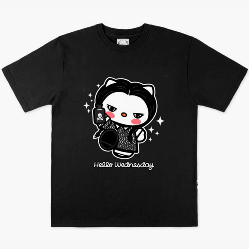 Hello Kitty Wednesday Addams T-Shirt Funny Aesthetic - AC 3XL / Black