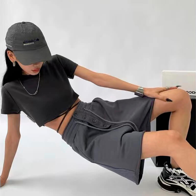 High Waist Gray Loose Sweat Shorts High Waist Gray Loose Sweat Shorts