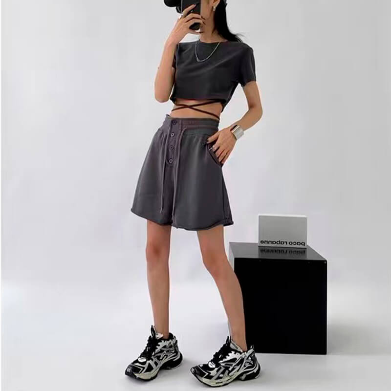 High Waist Gray Loose Sweat Shorts High Waist Gray Loose Sweat Shorts
