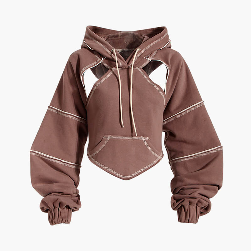 Hip-Hop Aesthetic Hoodie Stacked Contrast Seams Hip-Hop Aesthetic Hoodie Stacked Contrast Seams