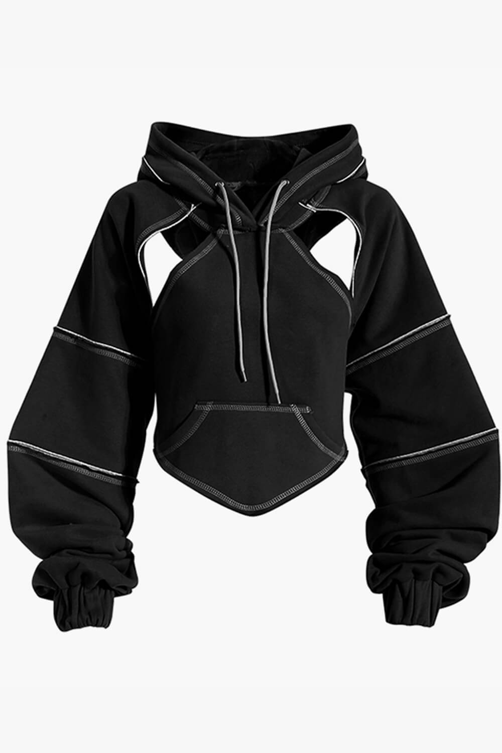 Hip-Hop Aesthetic Hoodie Stacked Contrast Seams Hip-Hop Aesthetic Hoodie Stacked Contrast Seams