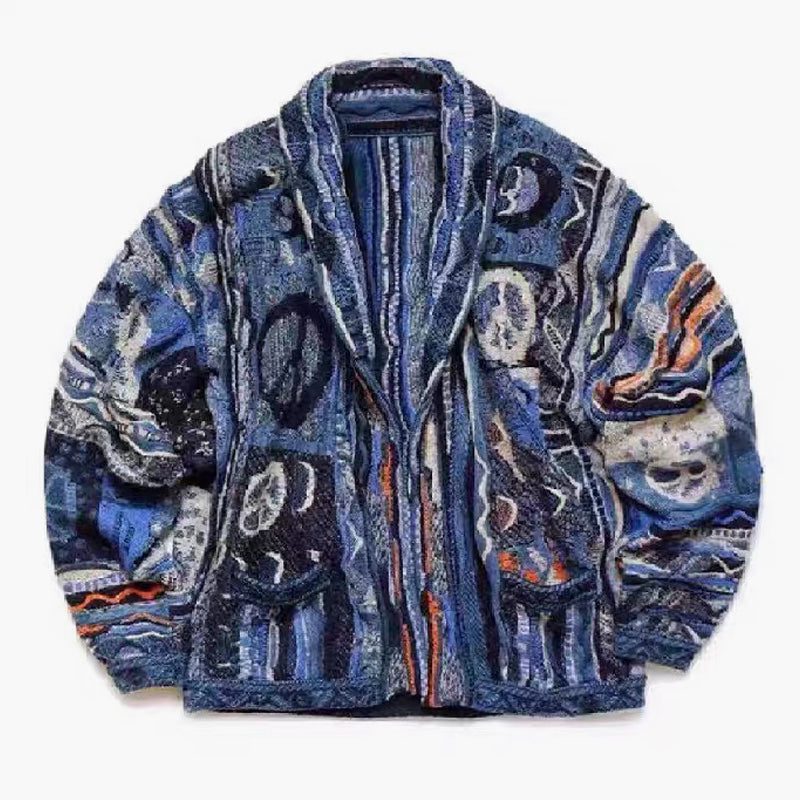 Hippie Aesthetic Coogi Cardigan Dark Blue Peace Sign Hippie Aesthetic Coogi Cardigan Dark Blue Peace Sign