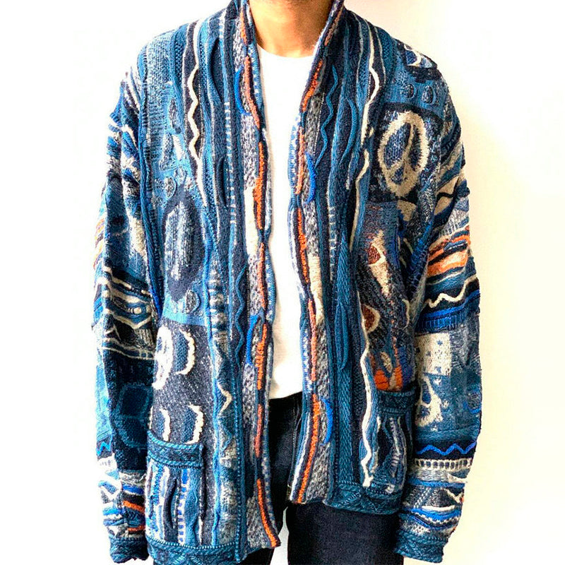 Hippie Aesthetic Coogi Cardigan Dark Blue Peace Sign Hippie Aesthetic Coogi Cardigan Dark Blue Peace Sign