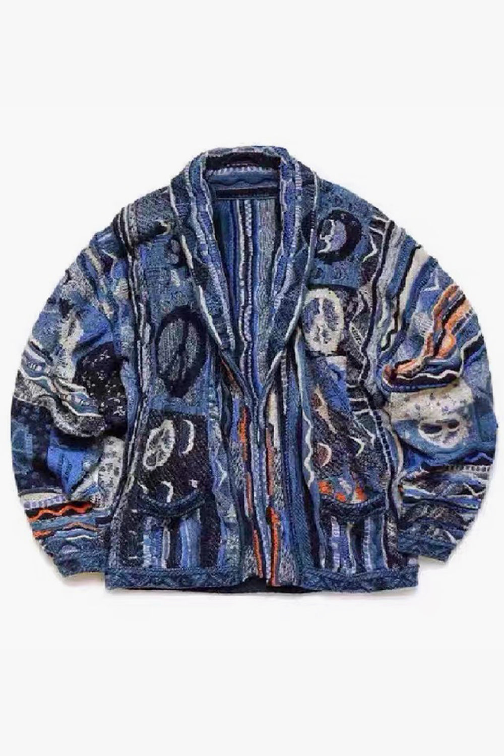 Hippie Aesthetic Coogi Cardigan Dark Blue Peace Sign Hippie Aesthetic Coogi Cardigan Dark Blue Peace Sign