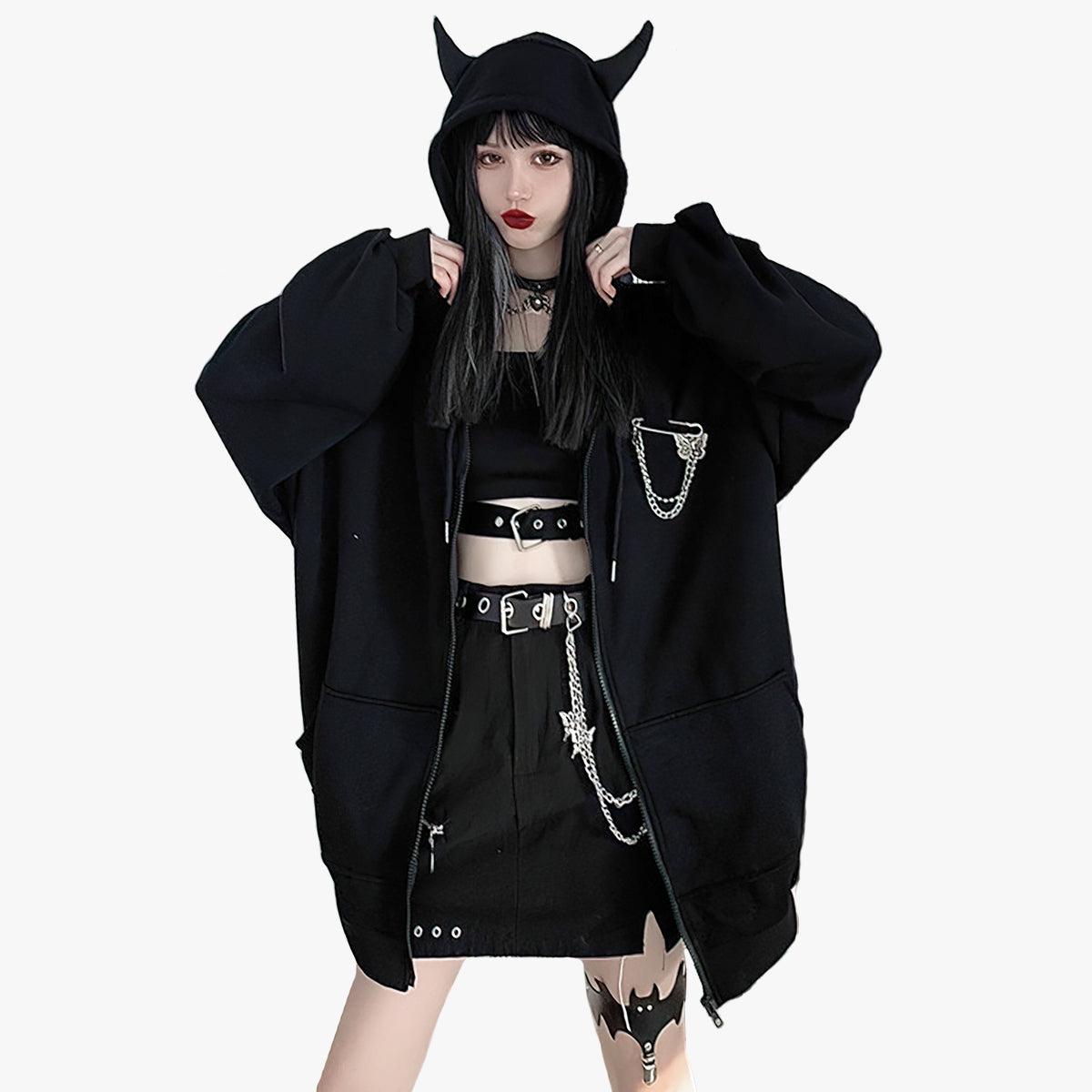 Hood Horns Black Devil Hoodie - Aesthetic Clothes Shop Hood Horns Black Devil Hoodie - Aesthetic Clothes Shop