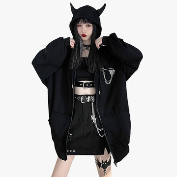 Hood Horns Black Devil Hoodie - Aesthetic Clothes Shop Hood Horns Black Devil Hoodie - Aesthetic Clothes Shop